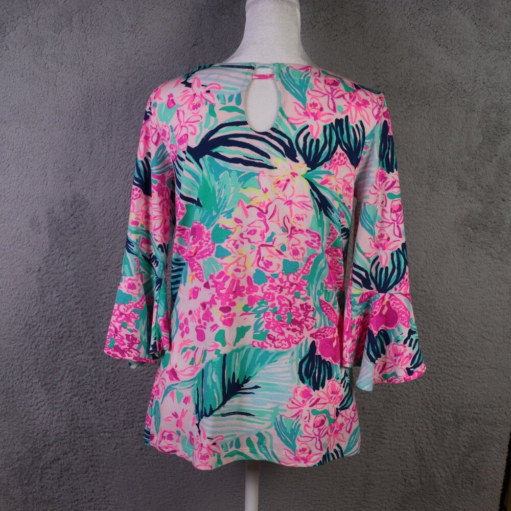 Lilly Pulitzer Fontaine Top Womens XS Pink Multicolor Floral 3/4 Sleeve Preppy - Picture 3 of 9